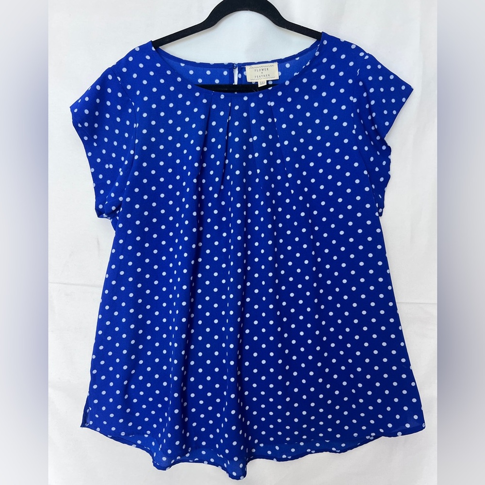 Cap-Sleeve Polka Dot Blouse in Royal Blue. 3X LIKE NEW